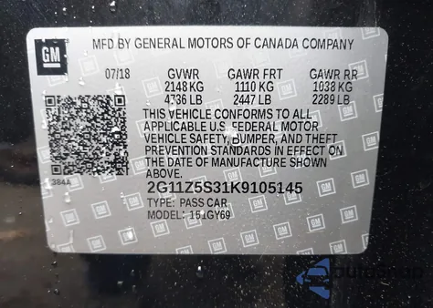 2019 Chevrolet Impala Lt from USA, damaged, VIN 2G11Z5S31K9105145